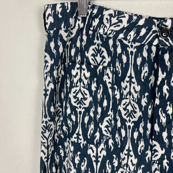 Zara Pants Womens Large Blue Off White Print Straight Leg Button Fly Lightweight - Picture 7 of 16